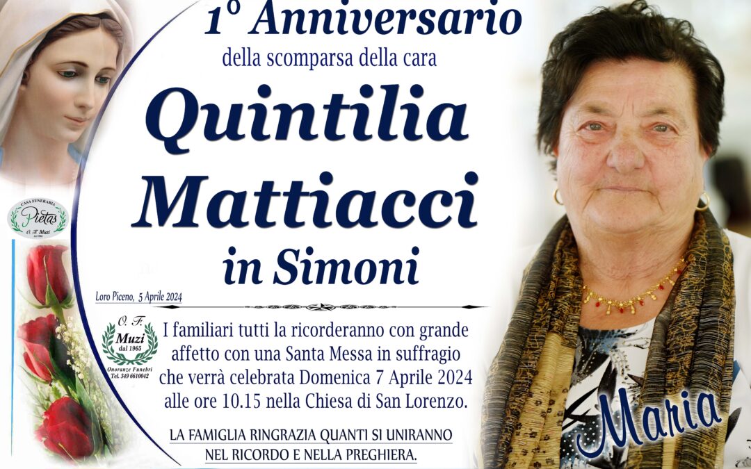 1° Anniversario Quintilia Mattiacci in Simoni